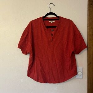 Madewell Men's Casual Red Henley Shirt